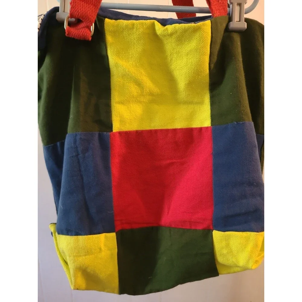80s Style Multicolor tote bag Colorblock Patch Work Canvas Bag